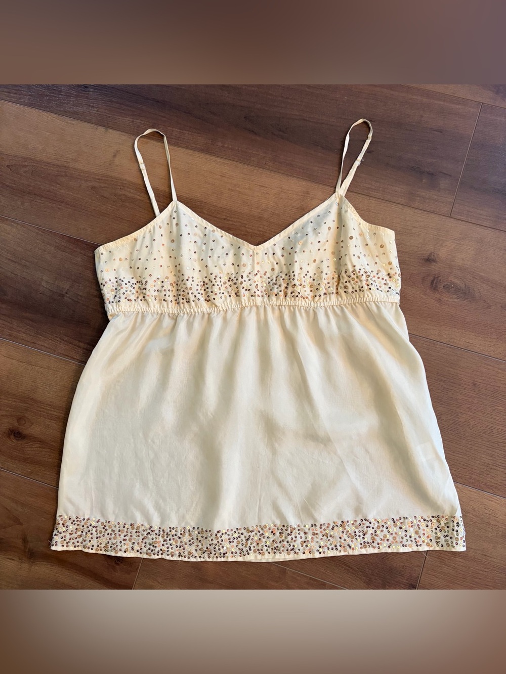 Vintage Y2K 2000s Cream 100% Silk Babydoll Tank Top Cami Womens Size Large